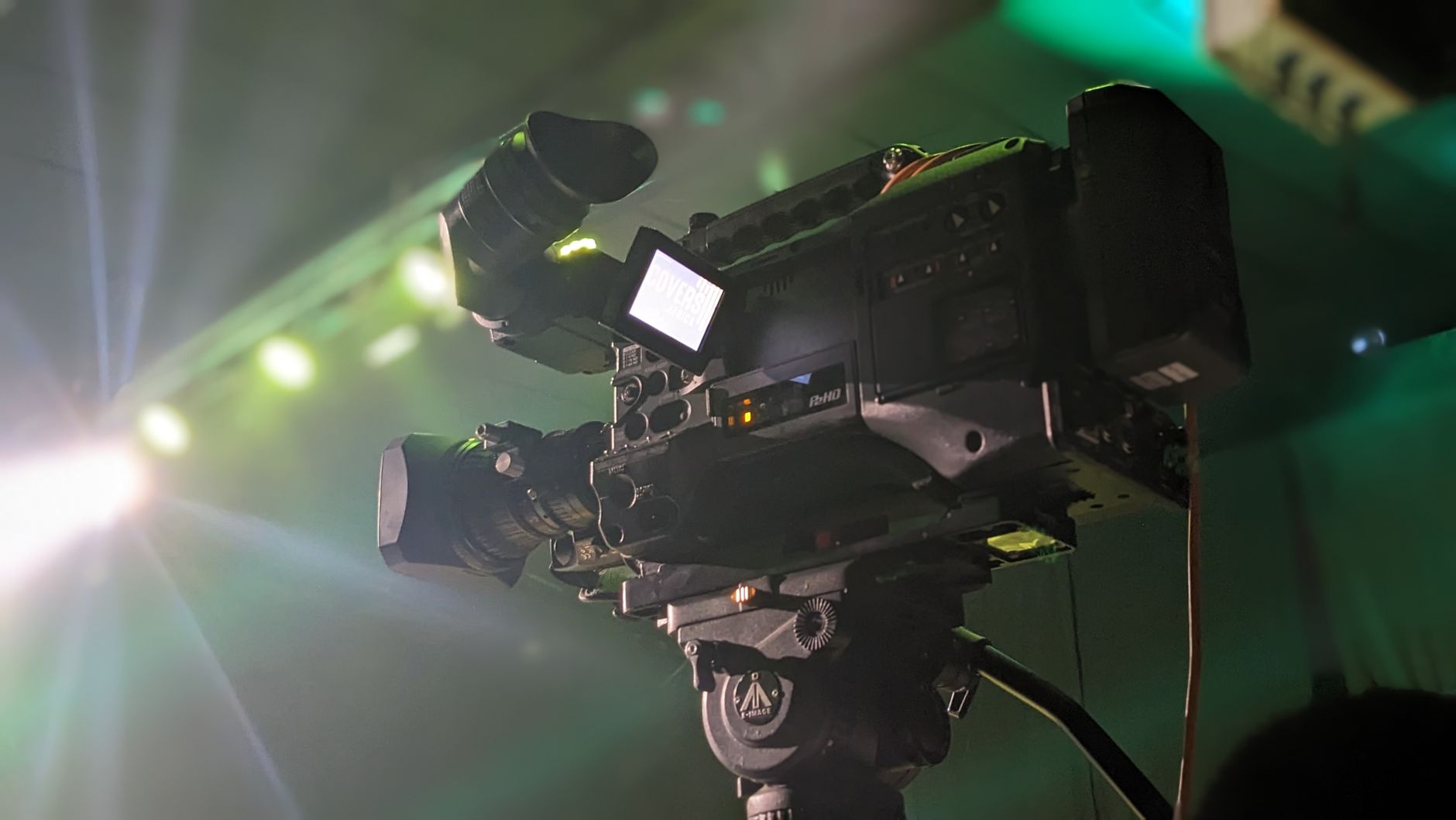 Cinematic camera equipment setup on studio stage